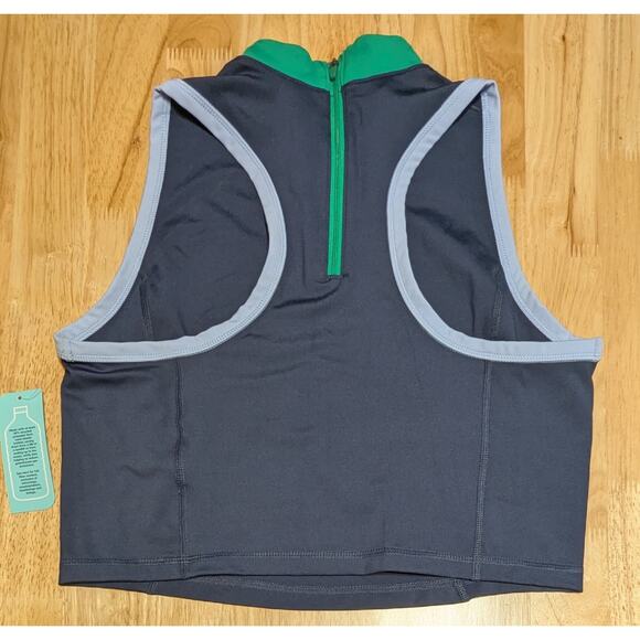 MTA Sport Tank Top Womens XL Navy Blue Green Fast Dri Athletic Cropped Zip Gym - Picture 5 of 8